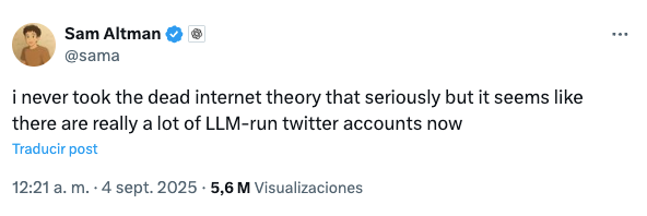 Sam Altman dead internet theory tweet